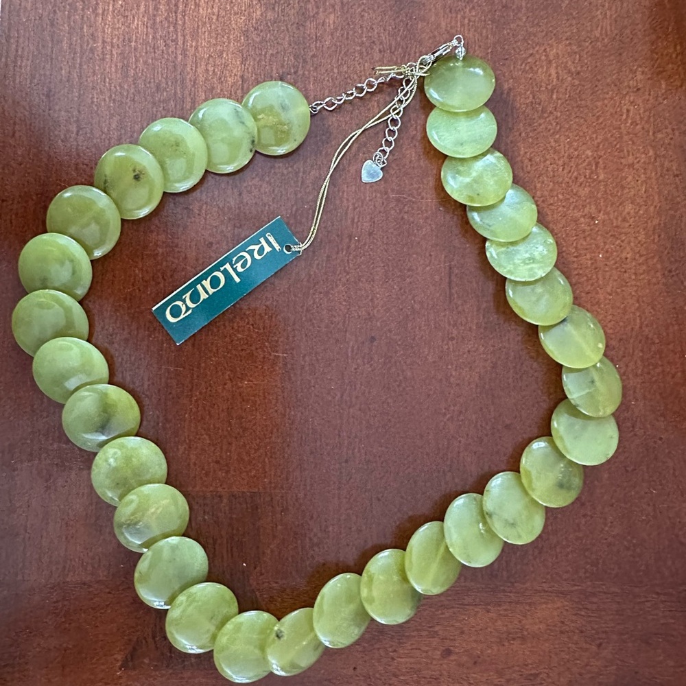 Irish olive jade coin bead necklace